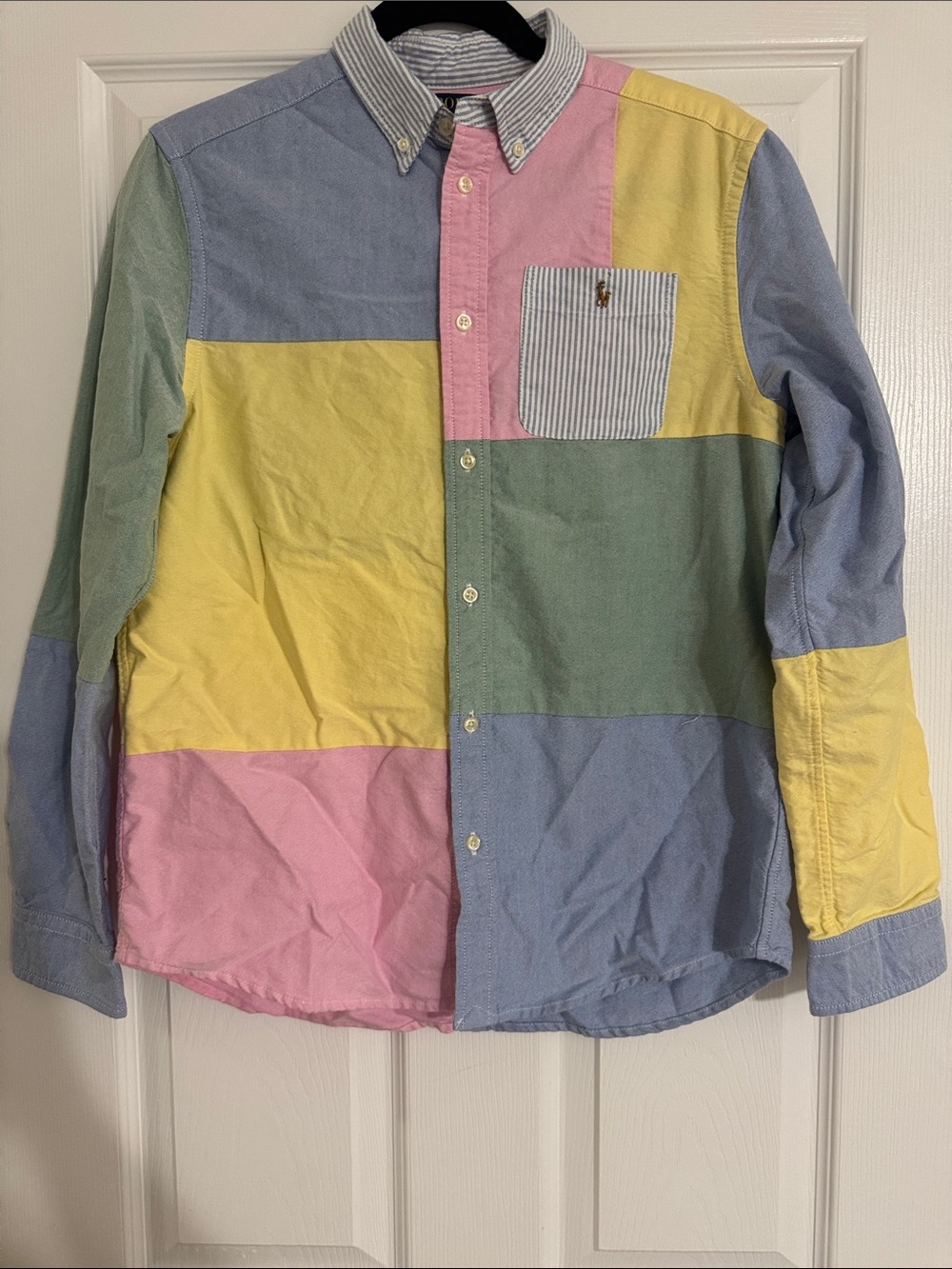 Boy’s Patchwork Button-Down Shirt in Pastel Colors